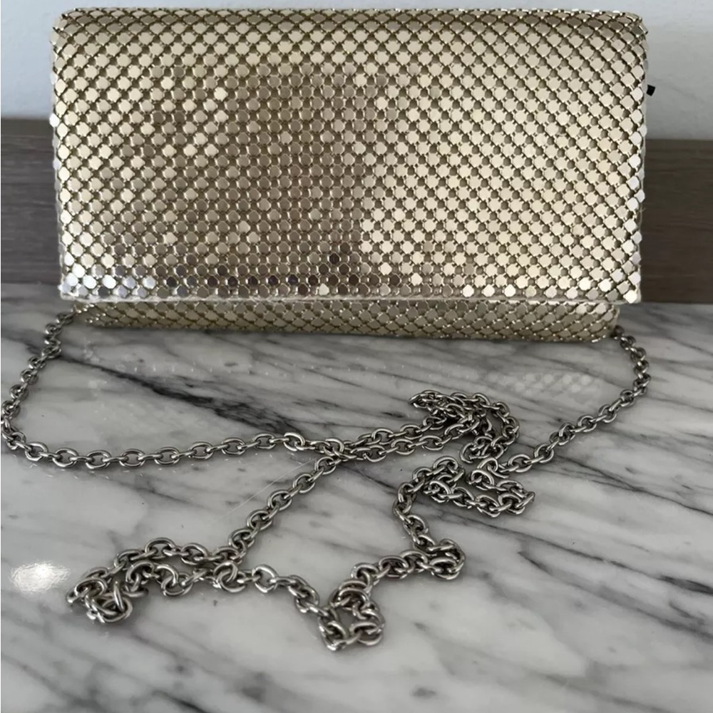 Jessica McClintock Gold Metal Mesh Purse Bag Clutch Chain Strap Vintage 70s 80s